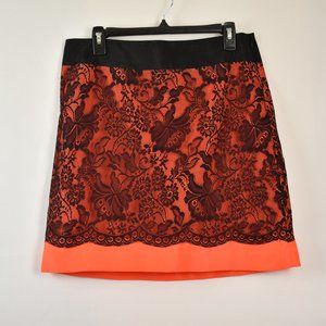 The Limited Orange and Black Lace Straight Fall Halloween Midi Skirt Size 10